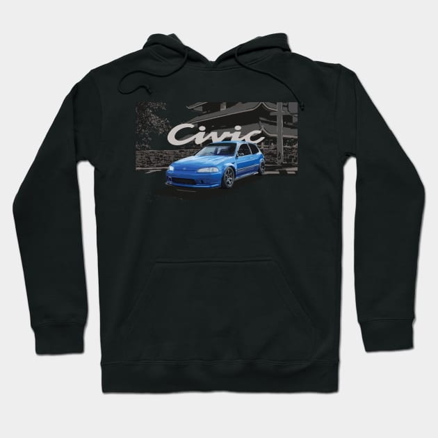 eg6 power Classic JDM Spoon hatch Captiva Blue te37 Hoodie by cowtown_cowboy